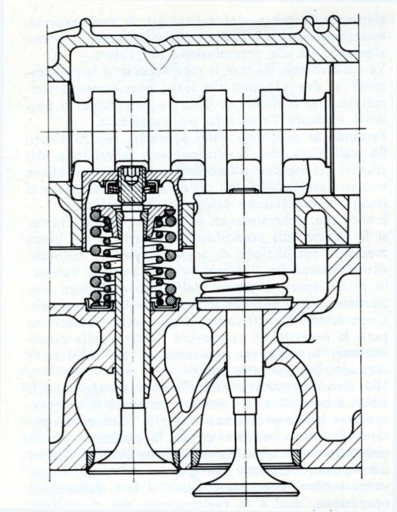 Il disegno consente di osservare l&rsquo;ingegnoso sistema a suo tempo studiato per regolare il gioco delle valvole nel motore Alfasud. Non ci sono pastiglie calibrate. Per ogni valvola la regolazione si effettua ruotando un grano filettato con una chiave a barra esagonale (brugola), inserita attraverso un foro diametrale praticato nell&rsquo;albero a camme  