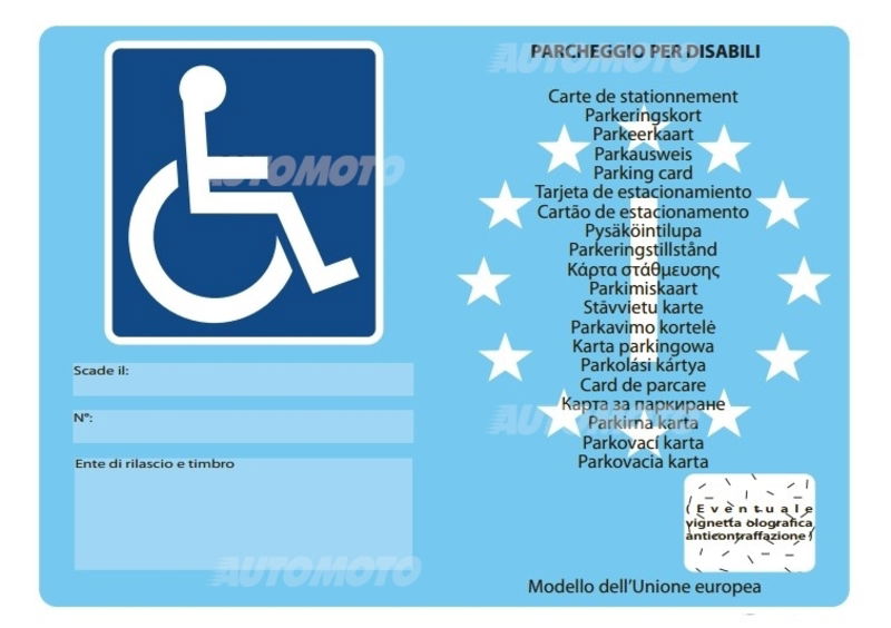 Parcheggio disabili: arriva il nuovo tagliando azzurro europeo