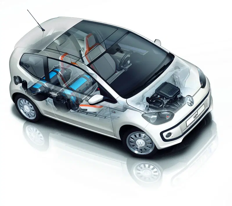 Gli elementi dell'impianto metano posizionati su una small VW
