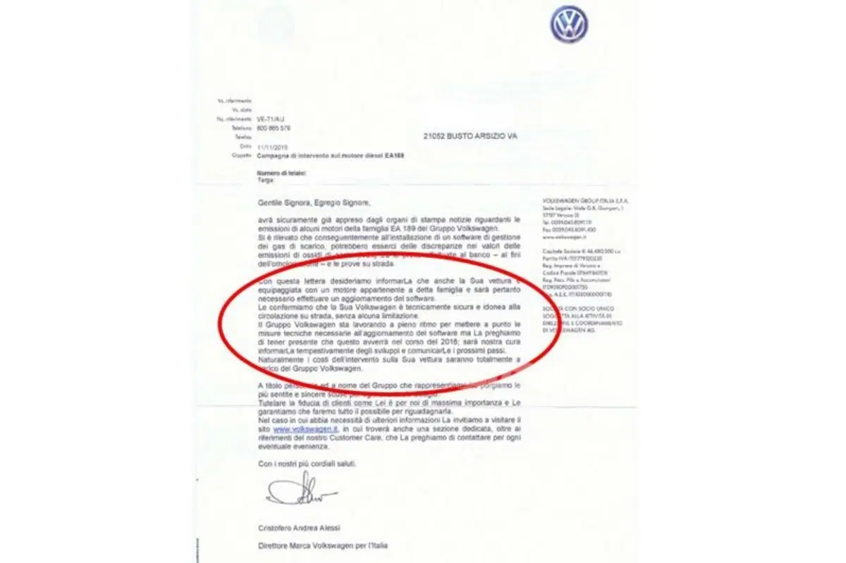 Scandalo VW TDI EA 189, ecco cosa dice la prima lettera di richiamo (2)