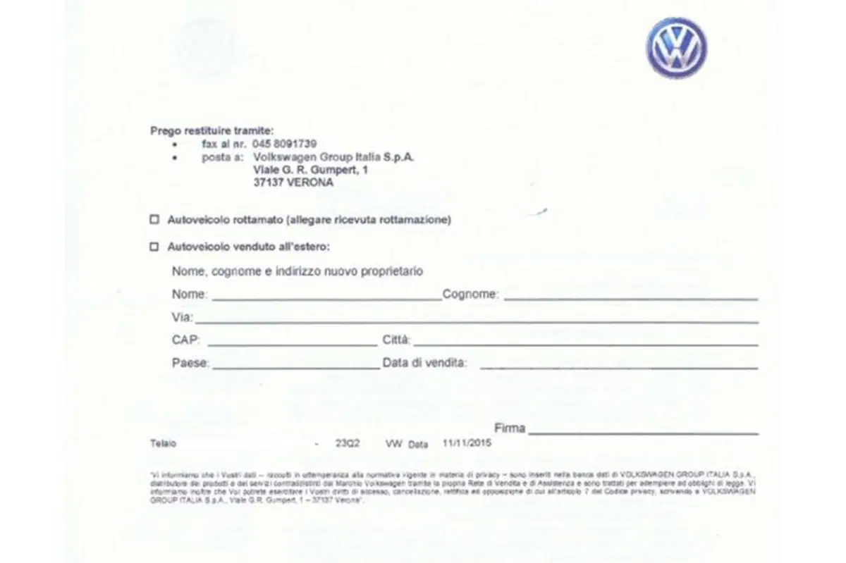 Scandalo VW TDI EA 189, ecco cosa dice la prima lettera di richiamo (3)