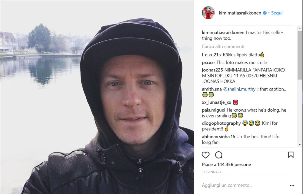 Il primo selfie di Kimi Raikkonen su Instagram
