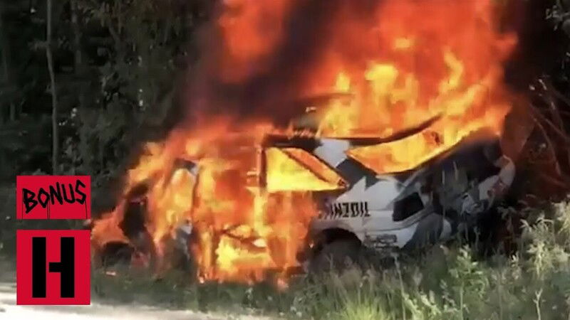 Ken Block, auto in fiamme nel New England Forest Rally [Video]