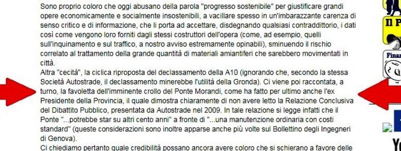 Le frasi incriminate, dalla pagina del sito M5S su Genova nel 2013