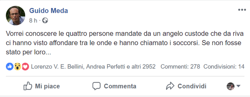 Il post di Meda su Facebook