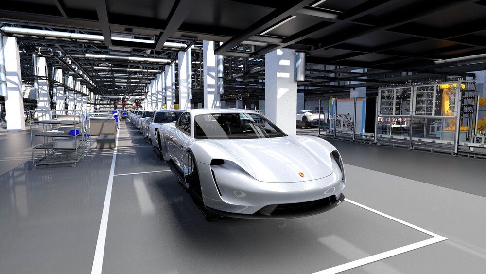 La linea di assemblaggio della nuova Porsche Taycan