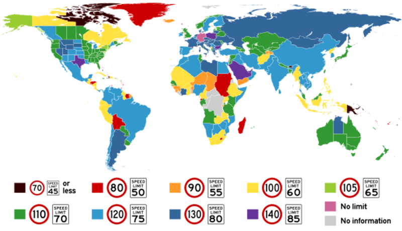 Le velocit&agrave; massime ammesse nel mondo