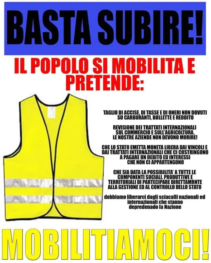 Le rivendicazioni dei "gilet gialli" in un'immagine tratta da Facebook