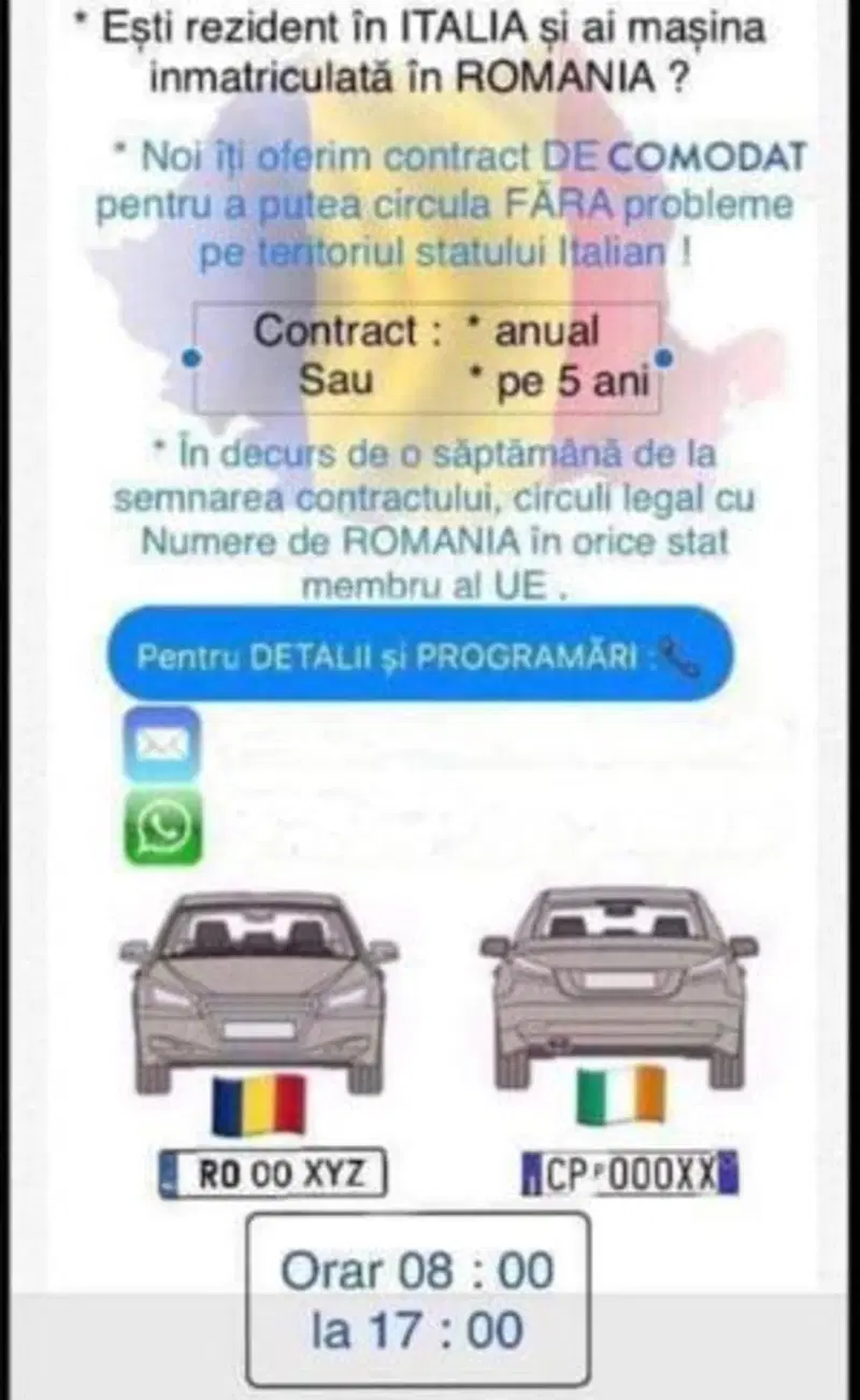 L'offerta di contratto di comodato veicoli che gira su Whatsapp