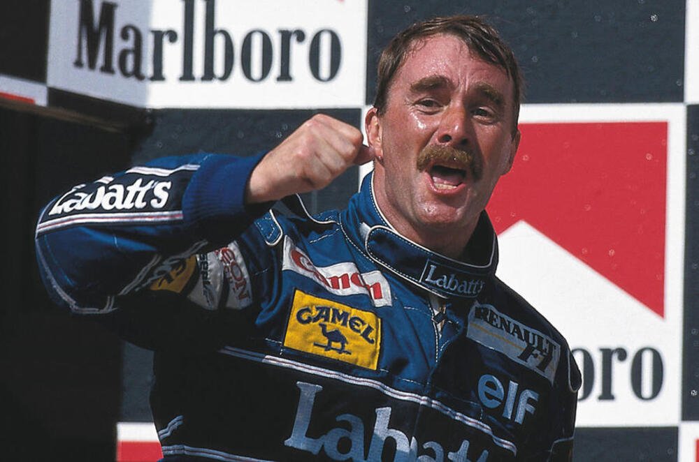 Nigel Mansell nel 1992, anno in cui si laure&ograve; campione del mondo con la Williams