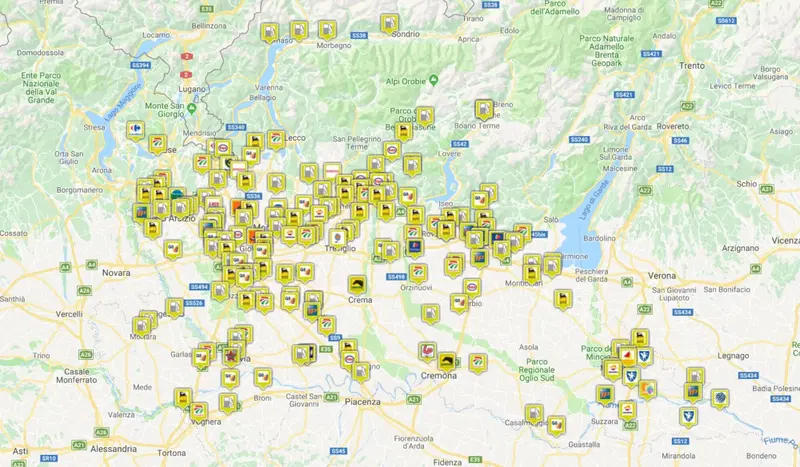 Mappa distributori metano in Lombardia