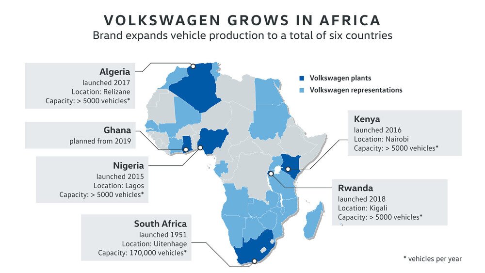 La mappa delle fabbriche africane di Volkswagen