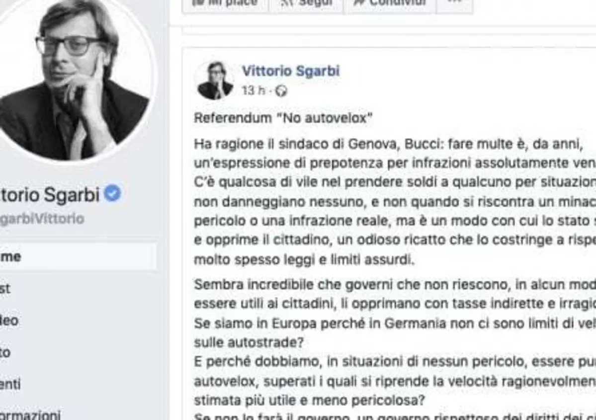 Sgarbi: 'Multe? Odioso ricatto ai cittadini!'