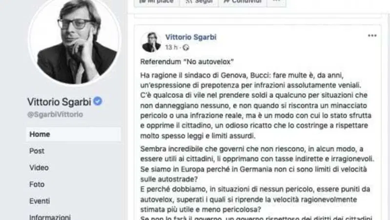 Sgarbi: 'Multe? Odioso ricatto ai cittadini!'
