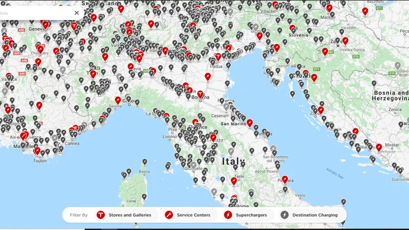 Supercharger Tesla, la mappa delle colonnine di Elon Musk