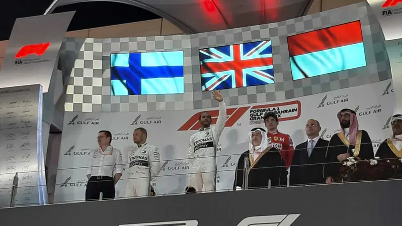 Il podio del GP del Bahrain nell'istantanea del nostro Paolo Ciccarone