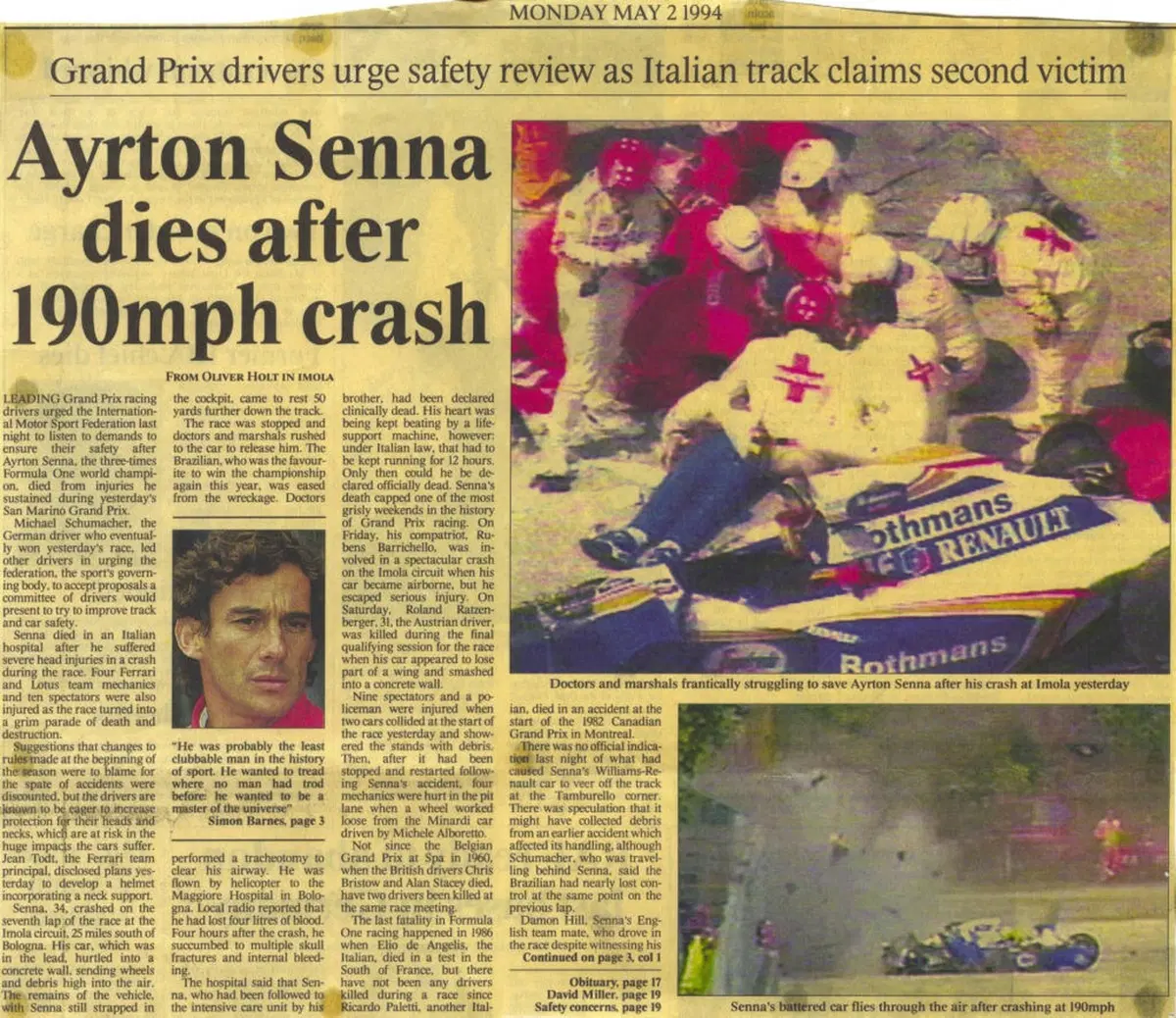 F1: Senna, 25 anni dopo: i titoli dei giornali dell'epoca (3)