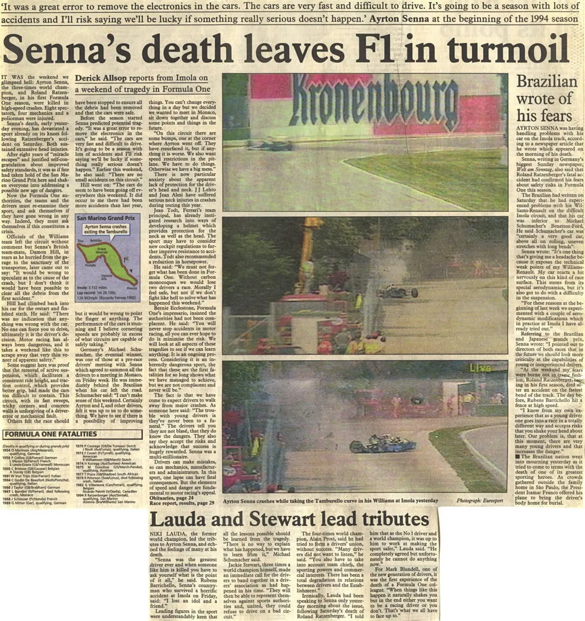 F1: Senna, 25 anni dopo: i titoli dei giornali dell'epoca (12)