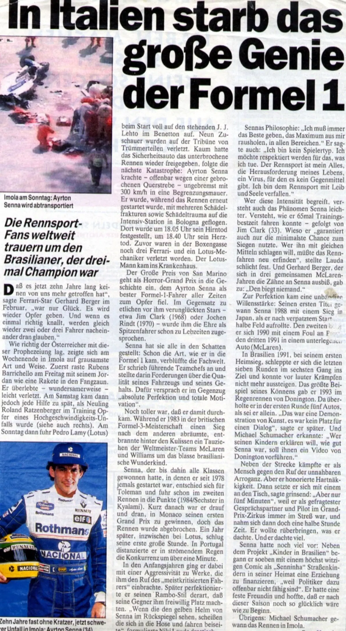 F1: Senna, 25 anni dopo: i titoli dei giornali dell'epoca (13)