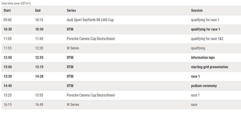 Orari DTM 2019 sabato 4 maggio
