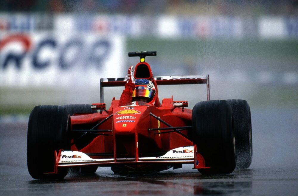 Rubens Barrichello festeggia la prima vittoria in carriera: &egrave; il GP di Germania 2000