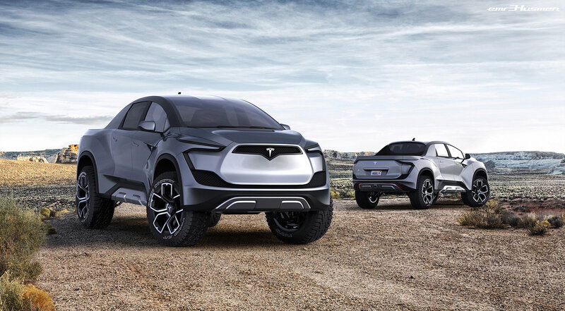 Il rendering del futuro pick-up Tesla