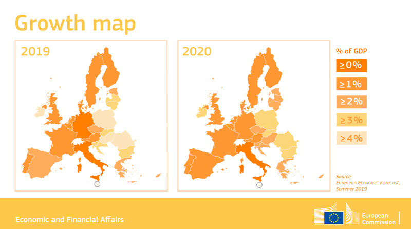 Le stime di crescita dei paesi UE per il 2019 della Commissione Europea