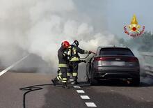 Autostrada A31, Audi Q8 si incendia. Illeso l'autista