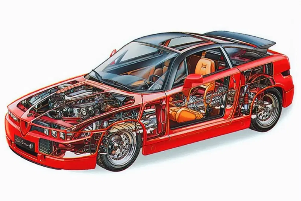 Sotto un vistosissimo e futurista vestito a firma Zagato, la SZ era una Alfa 75, di quelle toste