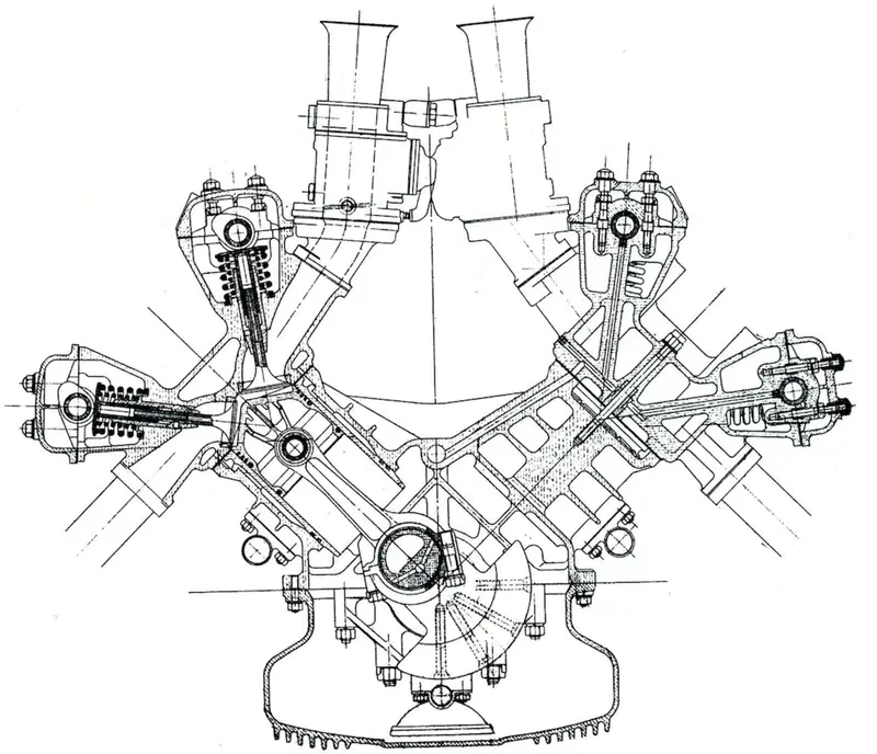 Le vittorie dei V8 in Formula Uno sono cominciate con lo splendido Lancia D50 che, ulteriormente sviluppato alla Ferrari, ha conquistato il mondiale nel 1956. In questa sezione trasversale si possono tra l&rsquo;alto notare le canne cilindri umide e le punterie &ldquo;tipo Jano&rdquo;
