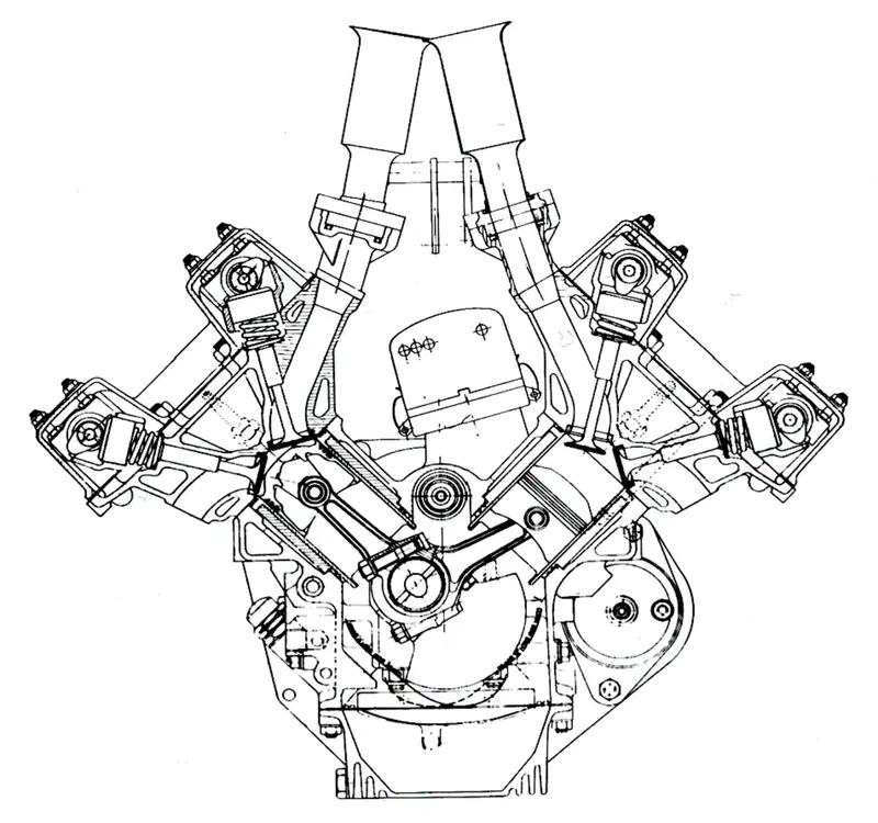 Durante i cinque anni della F1 di 1500 cm3 i V8 hanno conquistato il titolo quattro volte. Questa sezione consente di osservare il disegno e la disposizione dei principali componenti del Coventry-Climax, impiegato dalla Lotus