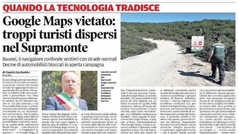 Sardegna, spuntano i cartelli anti Google Maps: &laquo;Non seguite il navigatore&raquo;