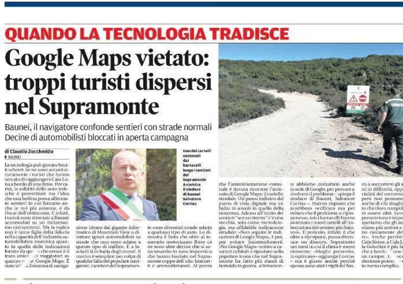 Sardegna, spuntano i cartelli anti Google Maps: &laquo;Non seguite il navigatore&raquo;