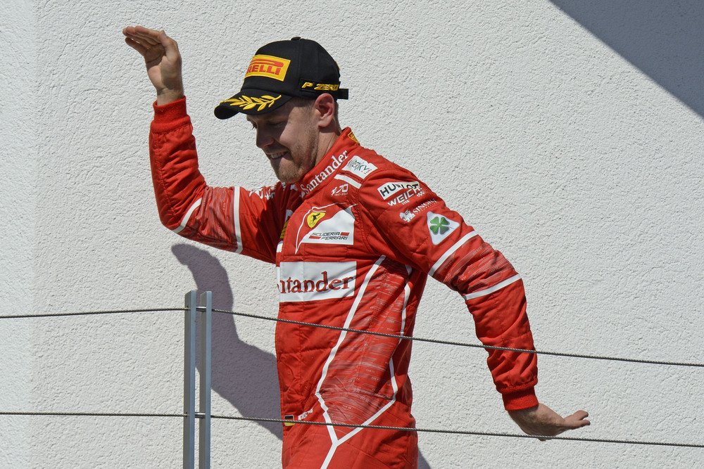 L&#039;esultanza di Sebastian Vettel in Ungheria nel 2017