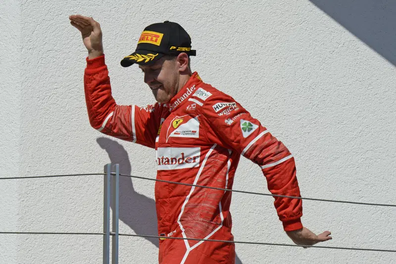 L'esultanza di Sebastian Vettel in Ungheria nel 2017