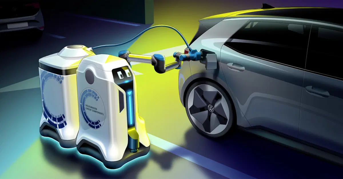 Volkswagen: addio torrette fisse di ricarica dell'elettrico, arrivano robot [Video]