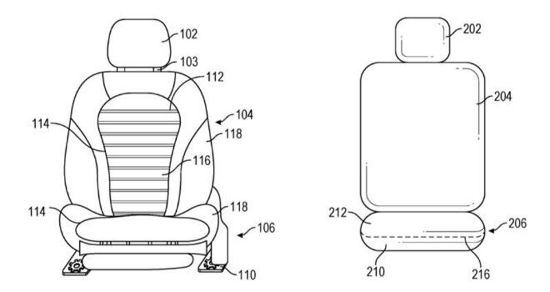 A destra un sedile convenzionale. A sinistra la proposta di Apple. Si nota chiaramente il design molto pi&ugrave; semplice