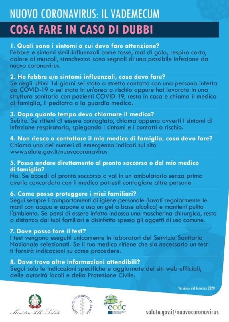 Cosa fare in caso di sospetto di contagio da Coronavirus Covid-19