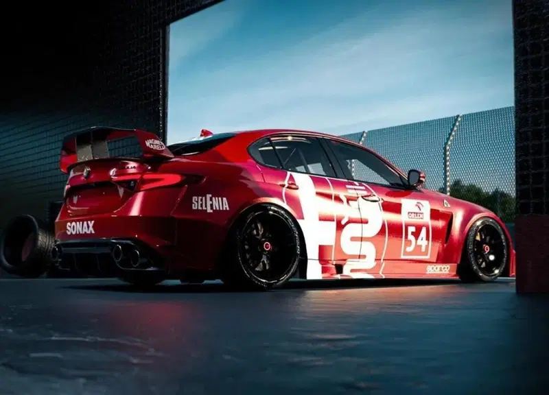 Il posteriore dell'Alfa Romeo Giulia DTM in rendering