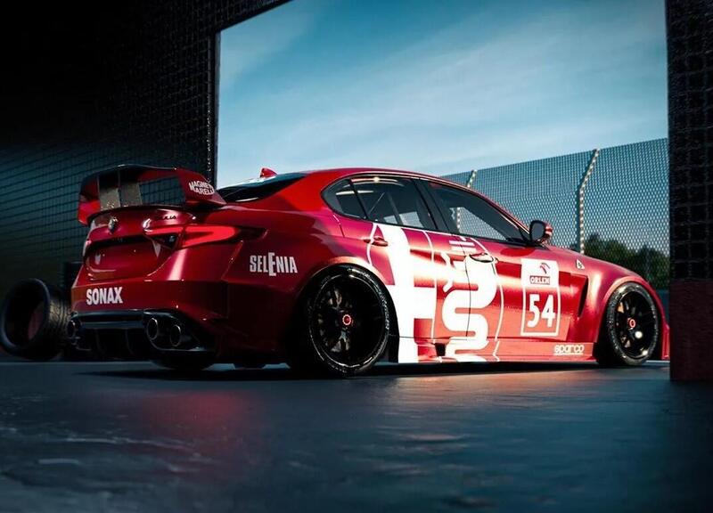 Il posteriore dell&#039;Alfa Romeo Giulia DTM in rendering