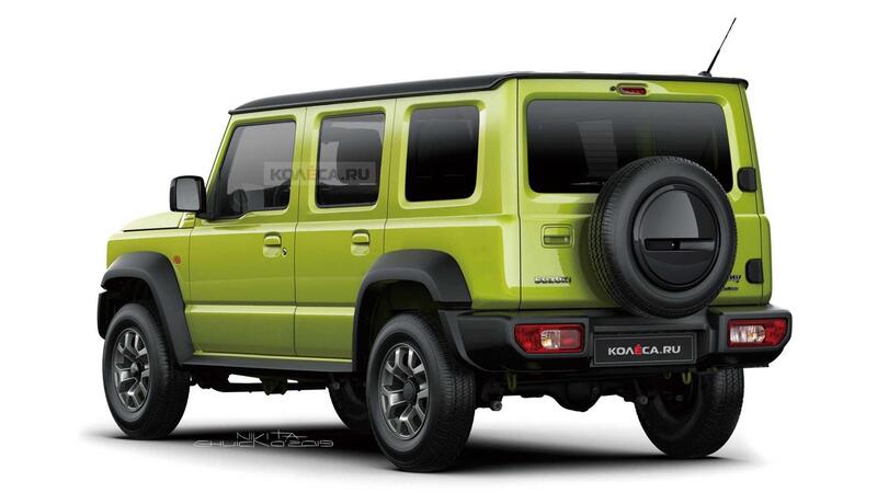 La Suzuki Jimny passo lungo vista da dietro (foto rendering)