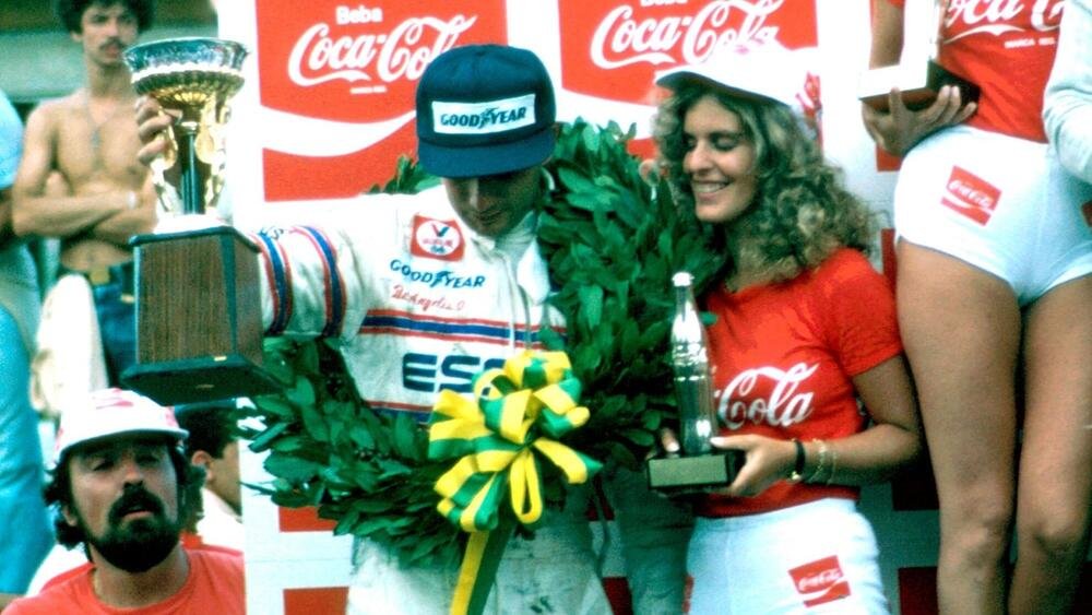 Elio De Angelis sul podio del GP del Brasile 1980