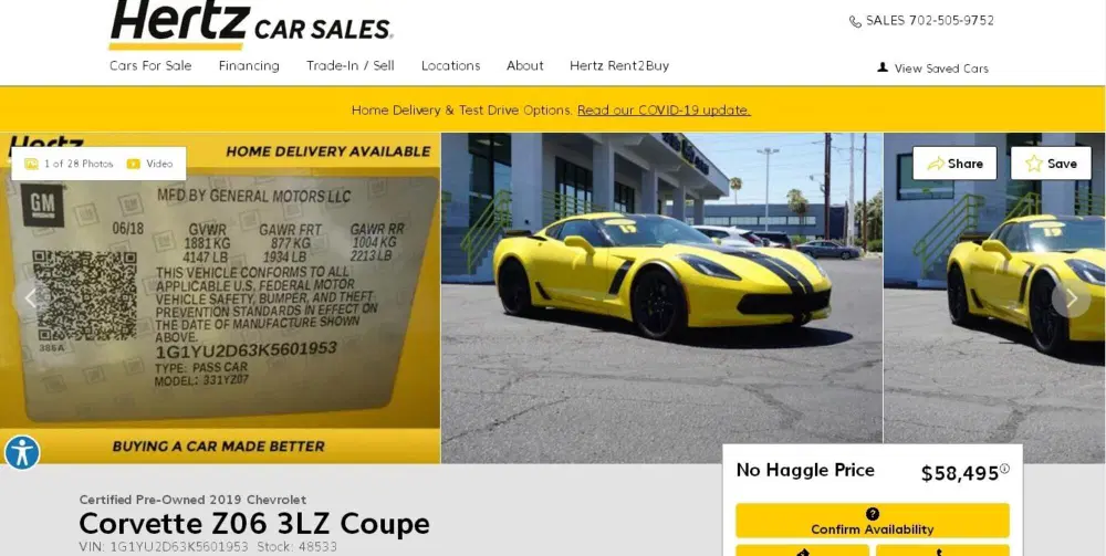 La "super offerta" usato di ex-noleggio Hertz, con le vecchie Corvette special edition andare anch'esse a ruba
