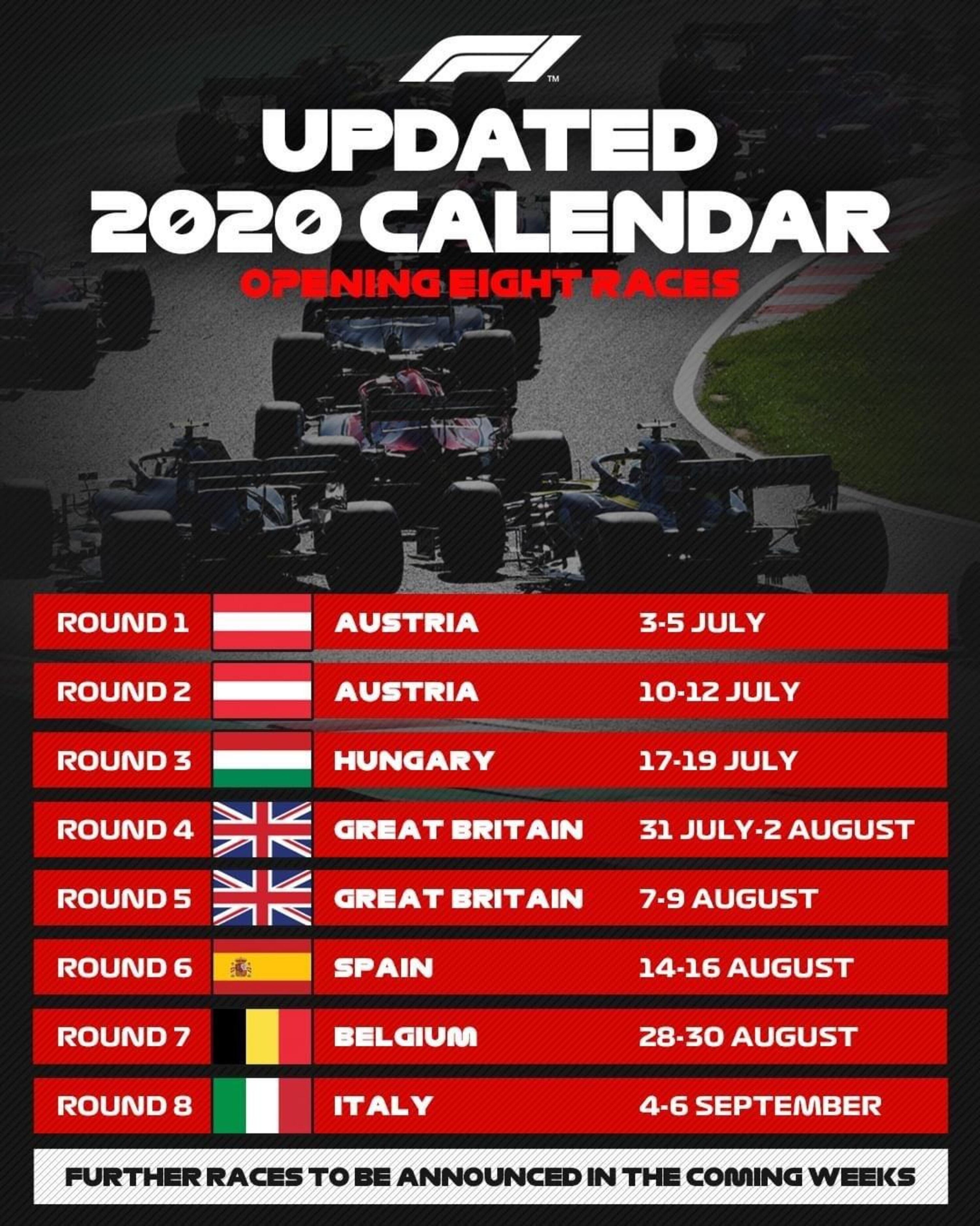 F1, svelate le prime otto gare del nuovo calendario della stagione 2020
