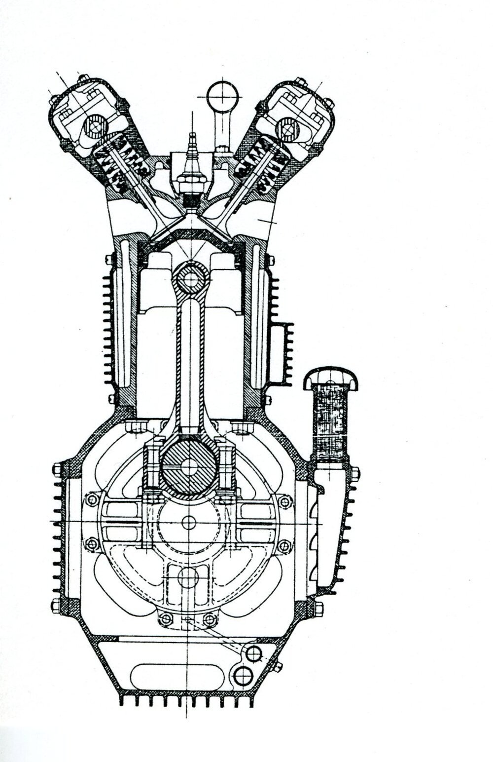 L&rsquo;immortale quattro cilindri Offenhauser che ha dominato a Indianapolis fino ai primi anni Sessanta &egrave; stato costruito con cilindrate unitarie di 1105 e di 1050 cm3. Questa sezione consente di osservare il basamento a tunnel e il gruppo cilindri/testa realizzato in un&rsquo;unica fusione