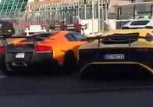 Lamborghini grattata da sorella rivale: due supercar del Toro collidono e rovinandosi le carrozzerie [video crash Murcielago & Aventador]