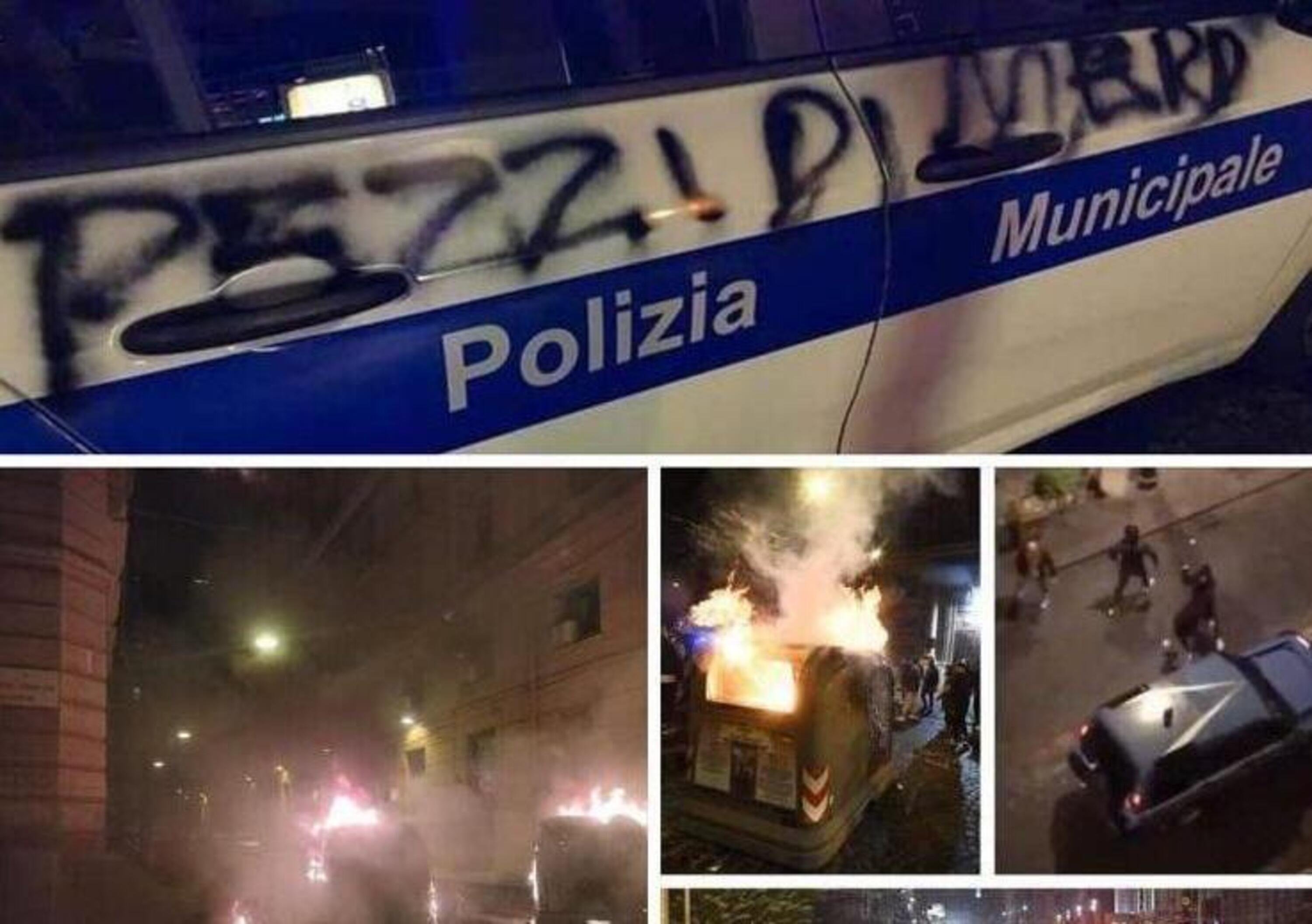 Guerriglia a Napoli, distrutte e imbrattate auto e camionette delle forze dell&rsquo;ordine