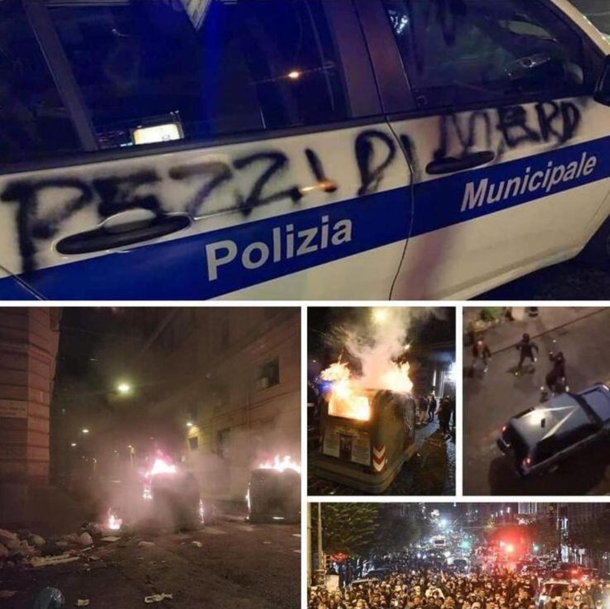 Guerriglia a Napoli, distrutte e imbrattate auto e camionette delle forze dell&rsquo;ordine