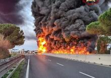 Autocisterna in fiamme sulla superstrada FiPiLi