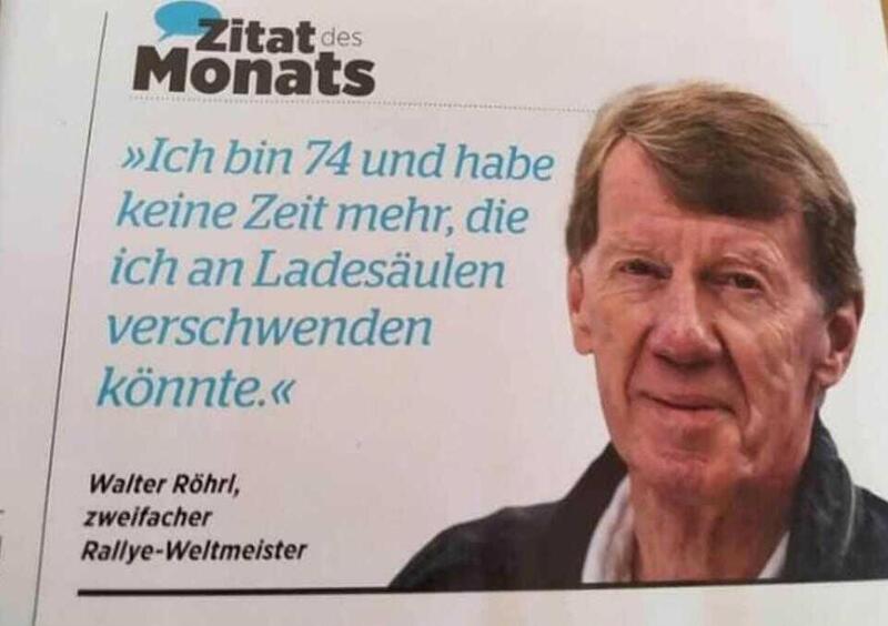 Il campione di Rally Walter R&ouml;hrl: &quot;Ho 74 anni, non ho tempo di aspettare le colonnine elettriche&quot;